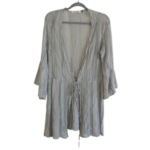 Origami By Vivien Lace Longline Duster Crdign Women's M Bell Sleeve Tie Front